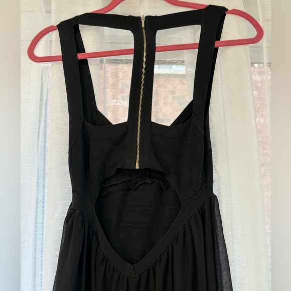 Black Hi Lo Flowy Backless Dress - Picture 3 of 6